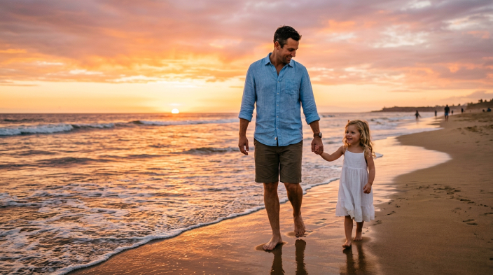 father and child walking