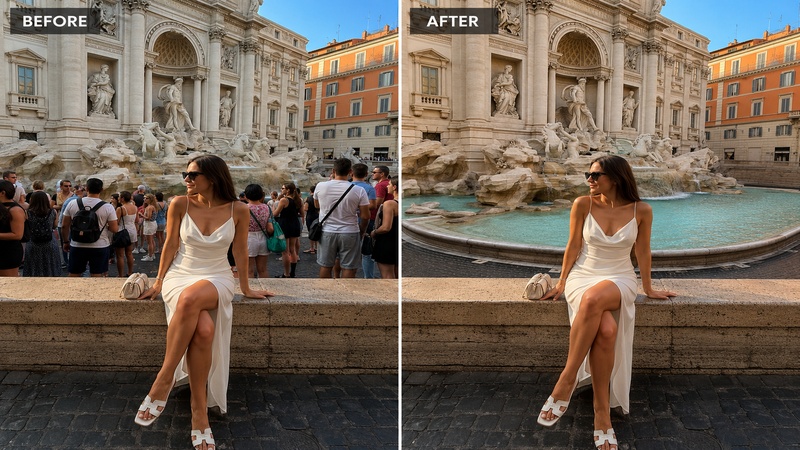 fountain photo with tourists removed