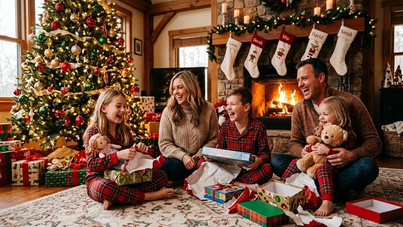 Gemini Ai Photo Prompt for Family 03 Christmas Tree Gifts Family Five Pajamas