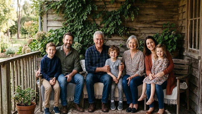 Gemini Ai Photo Prompt for Family 04 Grandparents Porch Ivy Legacy Portrait