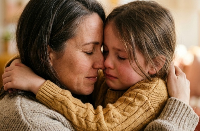 Gemini Ai Photo Prompt for Mother and Daughter Emotional Hug Closeup Eyes Closed