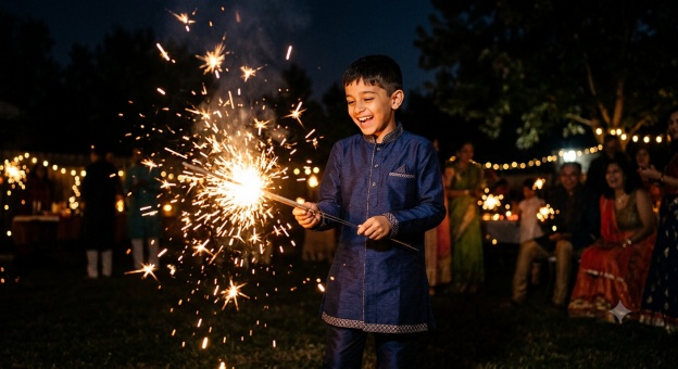 Gemini Diwali Boy Prompt 02 Sparkler Laughing Night Festive