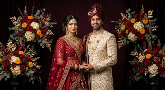 Gemini Diwali Couple Prompt 05 Studio Formal Diwali Portrait