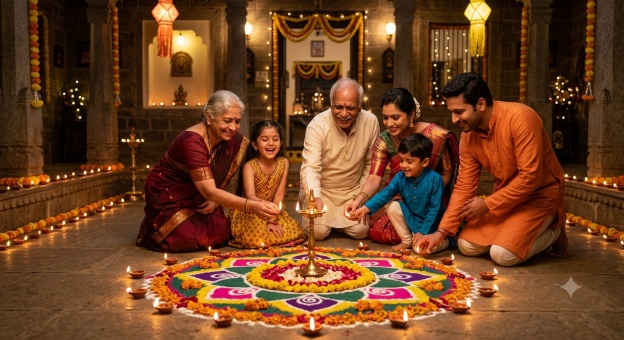 Gemini Diwali Family Prompt 01 Diya Ceremony