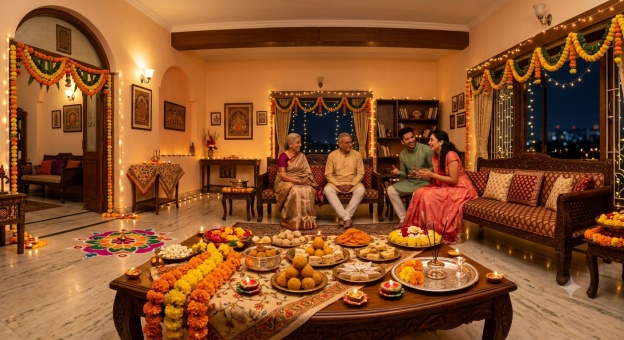 Gemini Diwali Family Prompt 02 Living Room