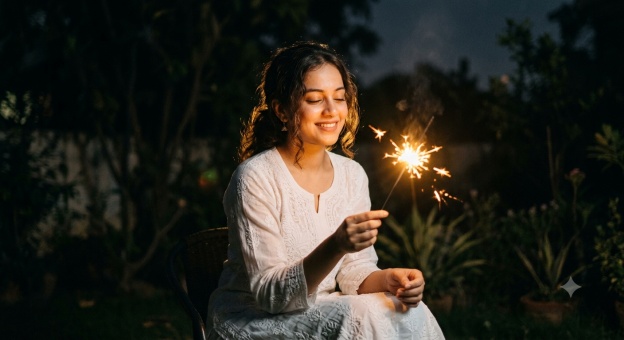 Gemini Diwali Girl Prompt 06 Sparkler Minimal Aesthetic