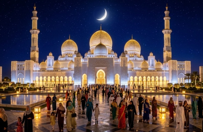 Gemini Eid Mosque Prompt 02 Night Festival Fairy Lights