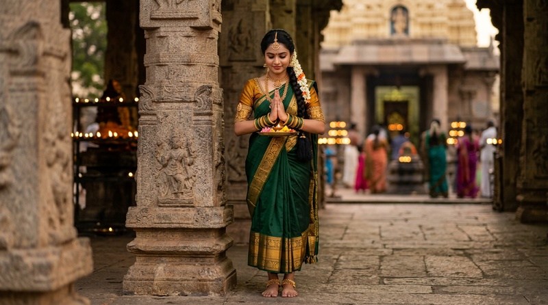 green template style half saree