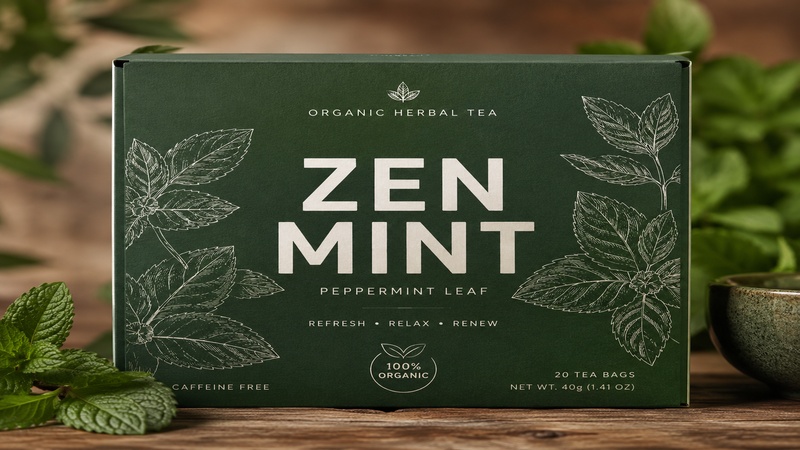 herbal tea packaging with zen mint