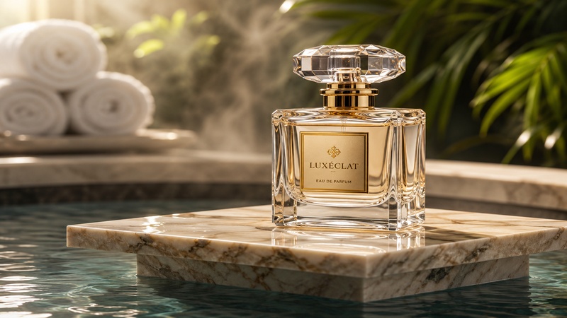 luxury perfume bottle on marble slab