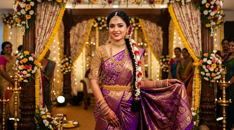 purple bridal half saree