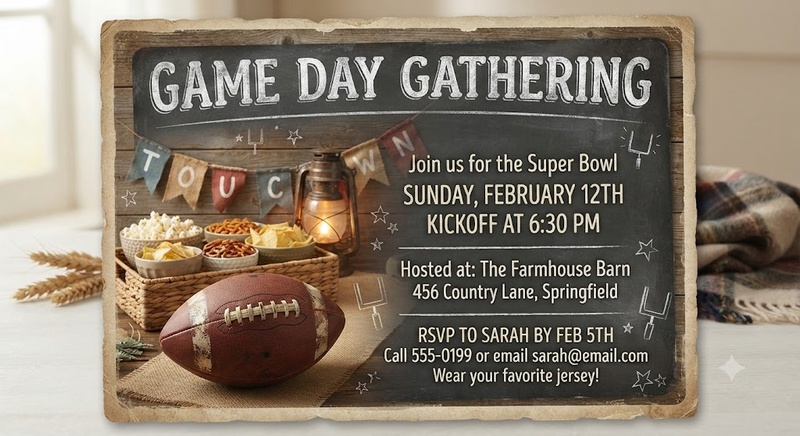 rustic game day invitation