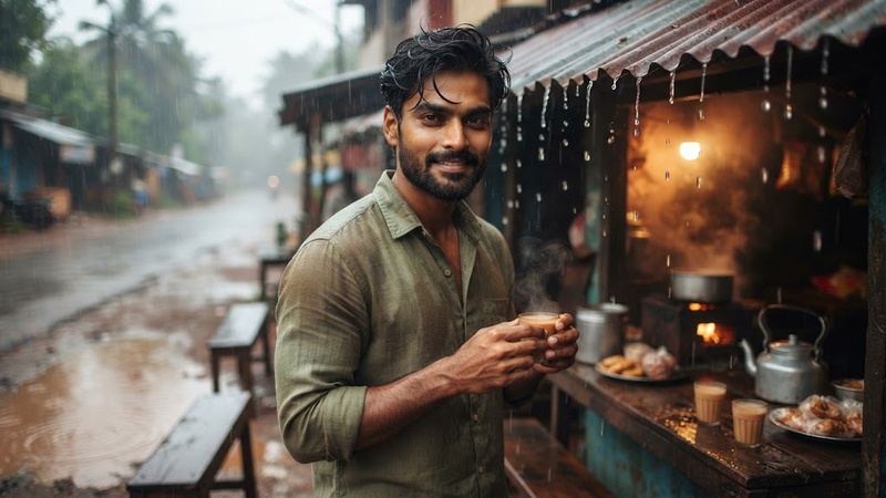 rustic tea stall boy scene