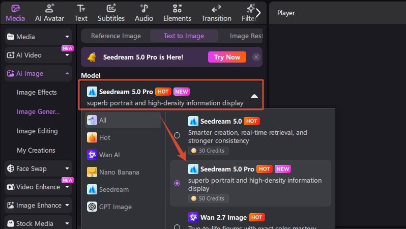 seedream 5.0 pro model in hitpaw edimakor