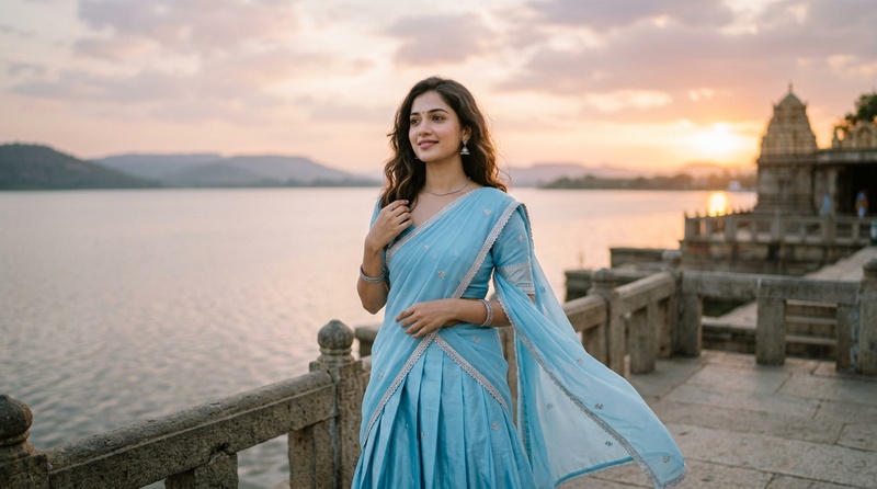 sky blue half saree