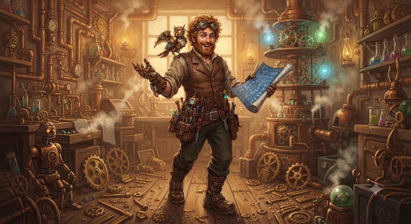 steampunk clockwork inventor