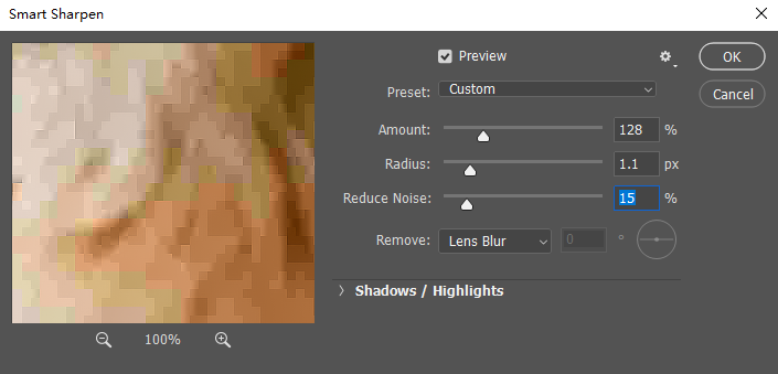 ajuster les paramètres de netteté intelligente dans Photoshop