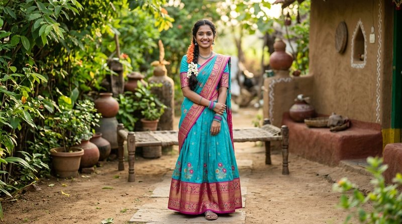 turquoise half saree