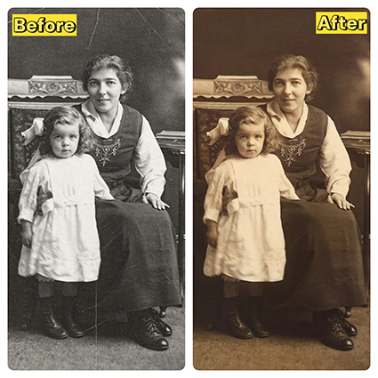 before and after comparison of an old photo using hitpaw edimakor