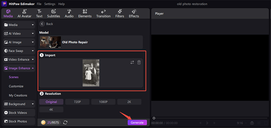 step 3 restore and enhance with one click
