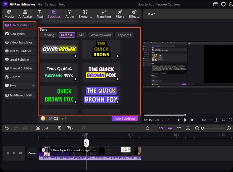 Edimakor Add Karaoke Captions Choose Subtitle Style