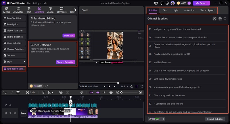 Edimakor Add Karaoke Captions Fine Tune Captions