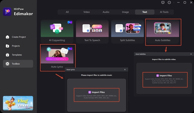 Edimakor Add Karaoke Captions Upload Files