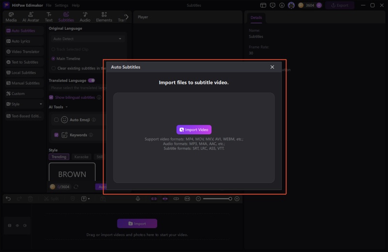 edimakor create editable soft subtitles step 1