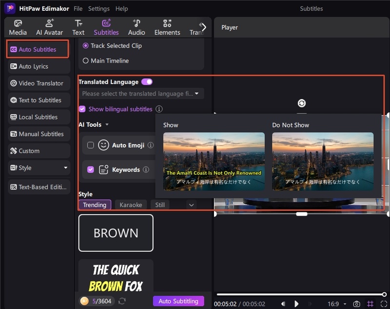 edimakor create editable soft subtitles step 2