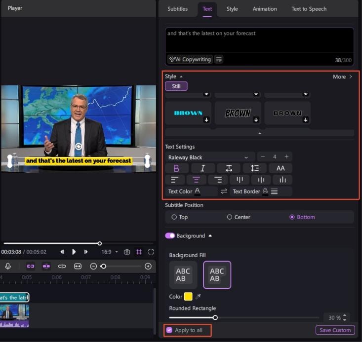 edimakor create editable soft subtitles step 3