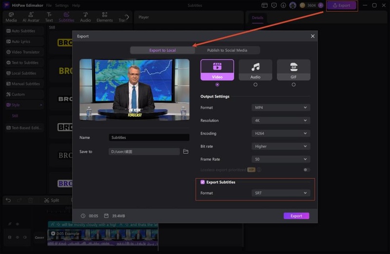 edimakor hardcode and burn in subtitles to video step 5