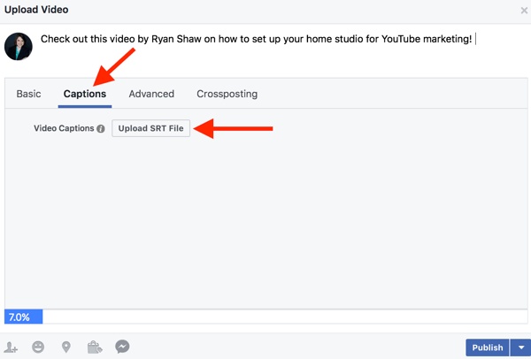 upload srt file on facebook