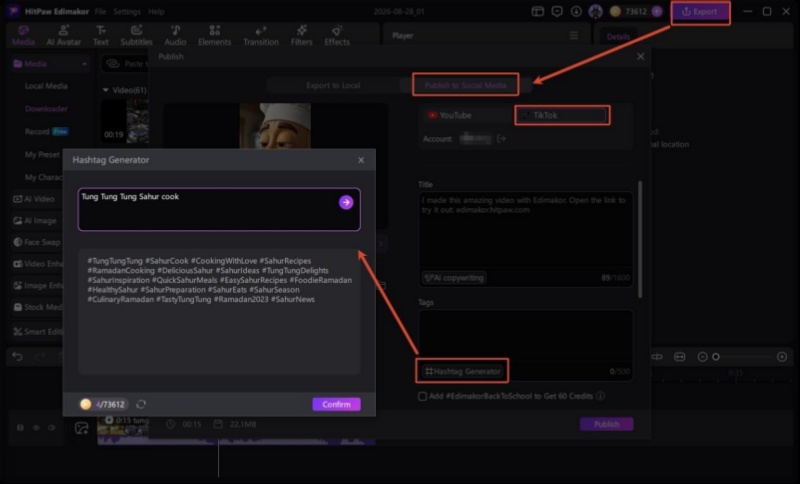 Generating TikTok hashtags
