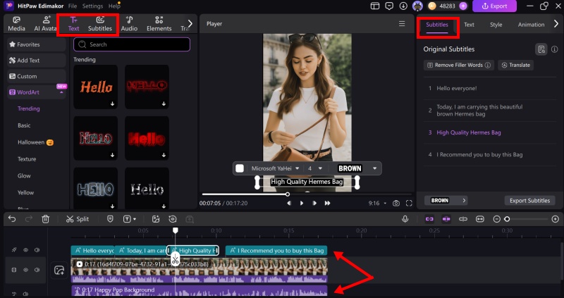 Adding auto subtitles and effects