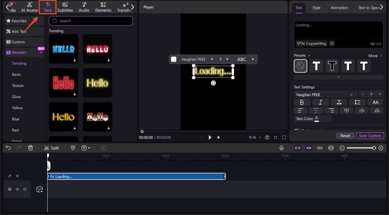 adding loading text in edimakor
