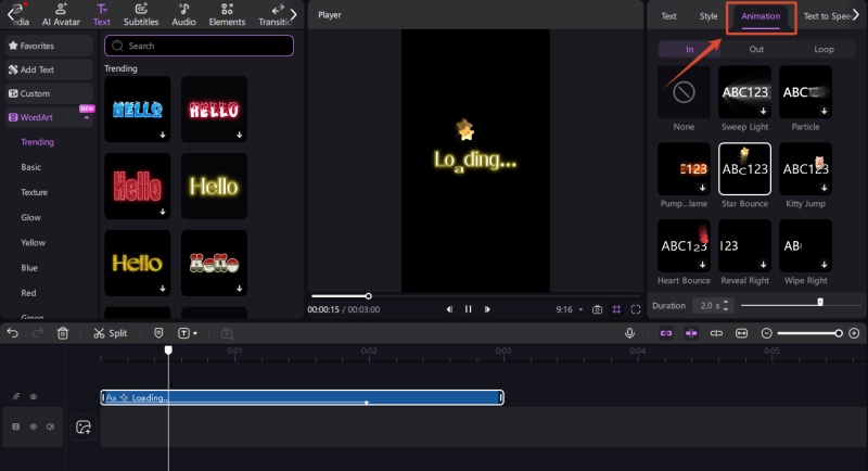 applying loop text animation