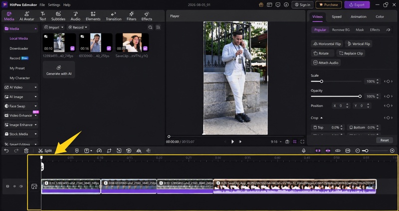 arrange mp4 clips on hitpaw edimakor timeline