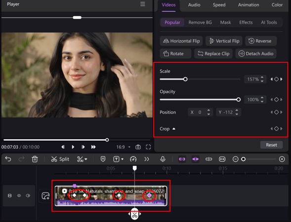 Changing the properties of the clip