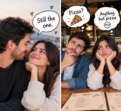 couple photo with speech bubbles