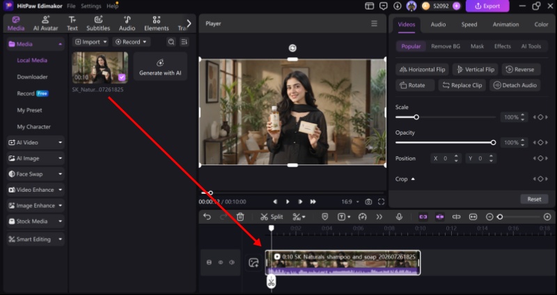 Dragging the clip for editing
