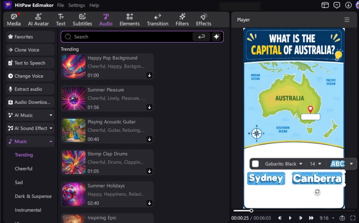 Inserting a countdown timer overlay element to build suspense before showing quiz answers 1.