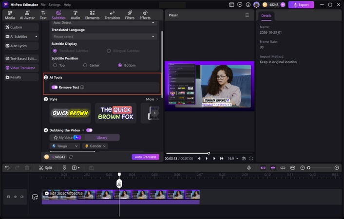 Removing existing subtitles