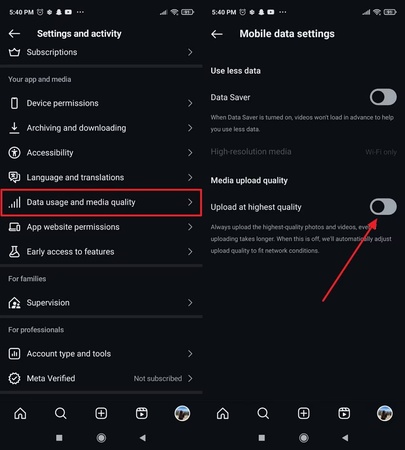 enable upload highest quality