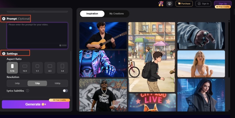 enter prompt and adjust video settings