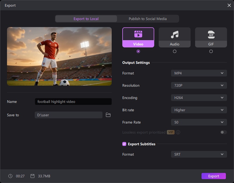 Export Publish Football Highlights