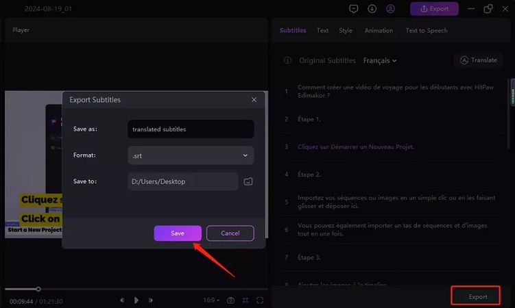 export translated video with subtitles
