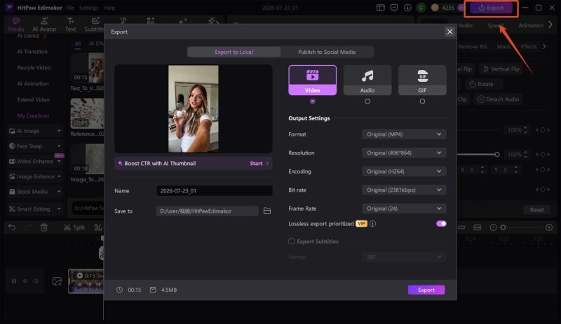 export ugc video from hitapw edimakor