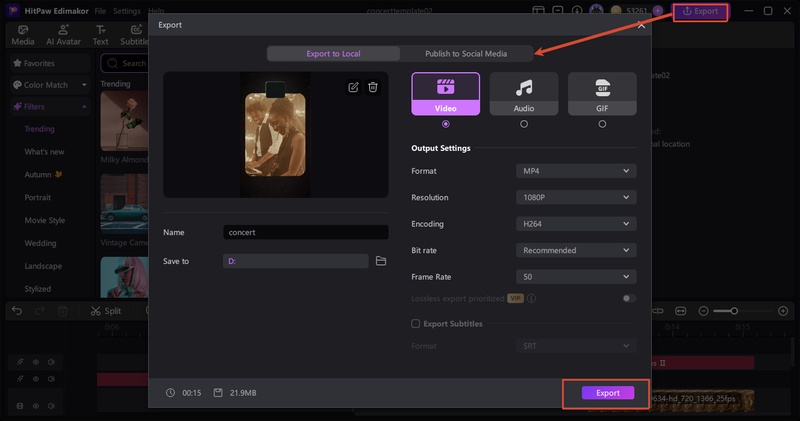 Exporting the fan edit from Edimakor