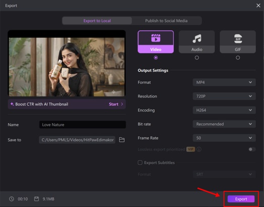Exporting the final keyframe clip
