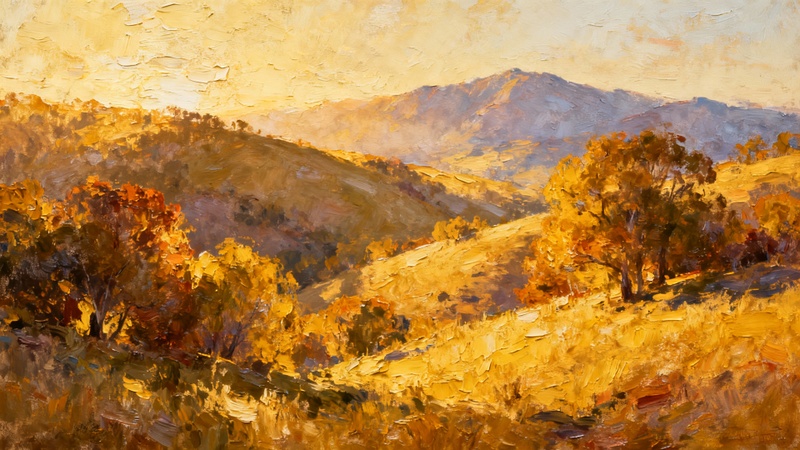 골든 아워 조명의 풍경 유화